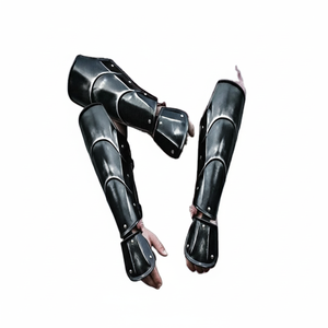 Juego de protectores de brazo Medieval Crusader Knight, brazaletes de hierro de acero de calibre 18 con protectores de pierna pulidos plateados, impresión Digital - Product Image 1