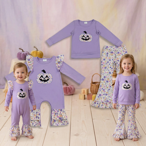 เสื้อผ้าฮาโลวีนสำหรับเด็กผู้หญิง ชุดเสื้อผ้าปักลายดอกไม้ฟักทอง - Product Image 1