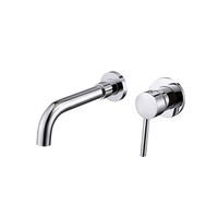 Lavabo mural encastré en laiton au design moderne, doré, pré-installé, avec robinets en céramique à 2 trous pour eau chaude et froide