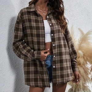 Custom Embroidered logo Ladies Cotton Check Pocket Shirt <strong>Women</strong> Long Sleeve Button Front Plaid Print <strong>Overshirt</strong> - Product Image 1