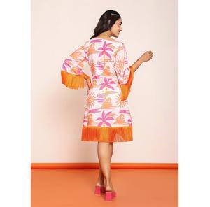 Robe imprimée mi-longue à enrouler avec dentelle, robe décontractée pour femme en tissu léger et flatteur - Product Image 1