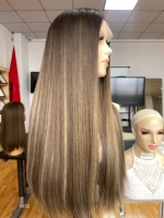 Perruque Casher SHY, couleur marron, cheveux humains naturels, dessus en dentelle, couleur personnalisée, fournisseur d'usine
