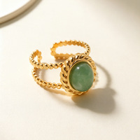 Nouvelle bague de mode pour femmes en acier inoxydable plaqué or 18 carats, double couche, incrustée de pierres naturelles rondes turquoise, bijoux imperméables