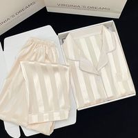 Nouvel Ensemble Pyjama Femme Tendance en Satin Soie Glacée Fin, Cardigan à Revers Manches Longues pour la Maison