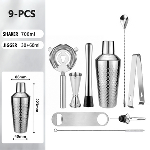Kit de barman 9 pièces en acier inoxydable, outils de mélange de boissons, shaker à cocktails avec doseur, passoire, cuillère à mélanger, brosse - Product Image 4