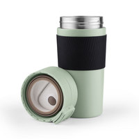 Mug de voyage isotherme en acier inoxydable 304 de 400 ml (14 oz) à double paroi sous vide, couvercle anti-fuite, compatible porte-gobelet voiture, logo personnalisé