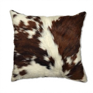 Square Cowhide Fur Pillow 20x20in Brown and White Pattern Home Decor - Product Image 1