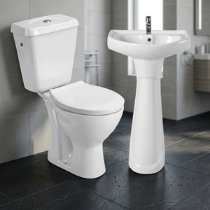 Ensemble sanitaire de salle de bain économique et moderne en céramique, comprenant un WC deux pièces et un lavabo sur colonne - Product Image 2