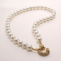 Offre Spéciale mode femmes bijoux coquille perle chaîne collier cubique Zircon fermoir pendentif collier 18K plaqué or gros tour de cou