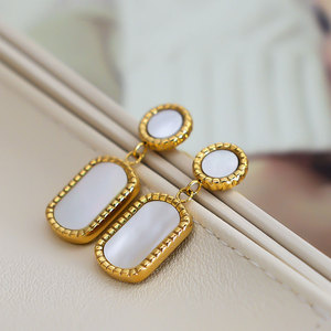 Boucles d'oreilles pendantes en acier inoxydable 316L plaqué or 14k 18k avec coquille d'ormeau, bijoux de mode en gros pour femmes - Product Image 4