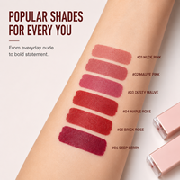 Vente en gros de cosmétiques : Rouge à lèvres, Teinture liquide pour les lèvres, Huile repulpante teintée pour les lèvres, Gloss à lèvres minéral waterproof, Maquillage, avec option de marque privée et logo