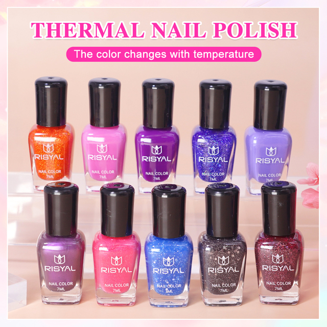 RISYAL Color Changing Nail Polish Quick Air Dry Finger Nail Color Glossy Toenail Nail Polish Temperature Thermal Nail Polish