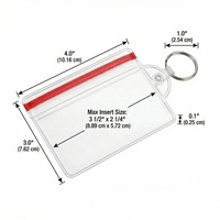 Dompet Kartu Horizontal Transparan Lembut Warna Merah Tahan Air dengan Ritsleting, Ringan, Gantungan Kunci, Tempat ID Card, Dompet PVC untuk 3 Kartu