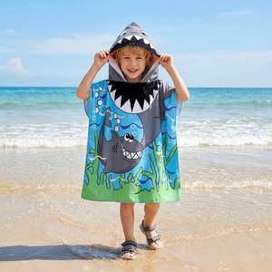 Custom Logo Quick Dry <b>Microfiber</b> Kids Hooded Wearable <b>Beach</b> Poncho <b>Towel</b> for Outdoor Summer Promotions - Product Image 1