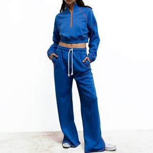 Tute da Donna Personalizzate: Set 2 Pezzi con Top Corto Mezza Zip e <span class=keywords><strong>Pantaloni</strong></span> <span class=keywords><strong>Larghi</strong></span> a Gamba Larga - Product Image 2