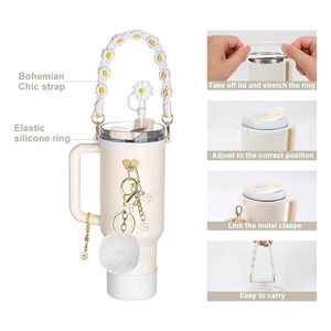 Ensemble cadeau d'accessoires de gobelet coloré Offre Spéciale de 40oz-7 pièces/8 pièces/12 pièces avec poignée en perle, breloque fleur, confortable, porte-clés, bottes de tasse - Product Image 2