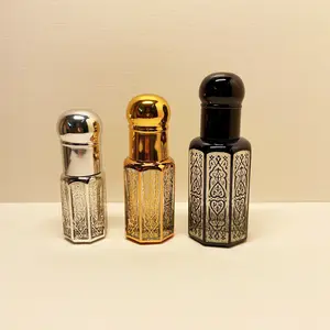 3ml 6ml 12ml UV coating gold/silver/black Perfume Attar Essential Oil Bottle with Roller Ball Cap