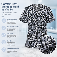 Uniforme Médico de Moda al por Mayor con Estampado de Leopardo, Blusa de Enfermería con Cuello en V y Manga Corta, Ropa de Trabajo para Hospital con Logotipo Personalizado para Mujer