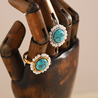 Bague Dreamshow en acier inoxydable plaqué or avec imitation perle turquoise, bijou fantaisie vintage, vente en gros