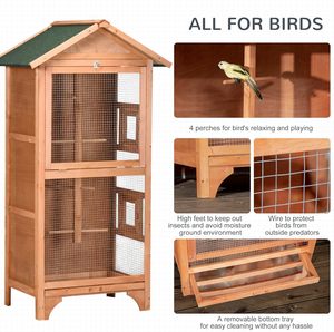 Orange Wooden Outdoor <strong>Bird</strong> <strong>Cage</strong>: Large <strong>Cage</strong> For Finches, Parakeet With 4 Perches &amp; Removable Bottom Tray - Product Image 3