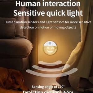 Lampes murales rondes à intensité variable avec visage souriant, expression changeable, détecteur de mouvement, sans fil, pour couloir, escalier - Product Image 5