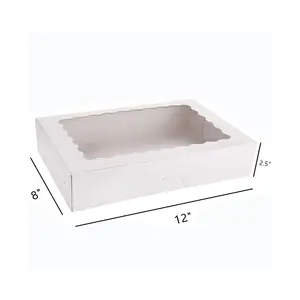 Cookie Box With Window 12" X 8" X 2.5" Large White Biscuit Box Auto-Pop Up Cake Box For Pies Cakes Muffins Donuts And Pastries