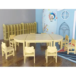 Asilo nido in legno scuola materna scrivania e sedia tavolo ovale per 10 bambini