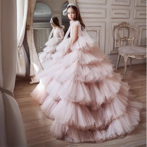 New Children's Fashion Temperament High Quality <b>Lei</b> Princess Tail Puffy Cake Long Sleeve Chapel Train Lace Dress - Product Image 3