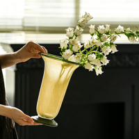 Nouveau vase à fleurs en verre de style chinois avec bordure en feuille de lotus jaune, objet de décoration pour la maison, récipient à fleurs haut de gamme, vase à fleurs hydroponique