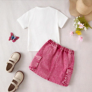 Nuovo Completo Casual per Bambine 2025: Top a Maniche Corte con Stampa Farfalla Bianca e <span class=keywords><strong>Shorts</strong></span> in Denim Sfumato - Product Image 3