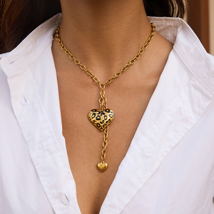 Collar con Colgante en Forma de Corazón con Estampado de Leopardo, Chapado en Oro de 18K, con Piedra Natural, Resistente al Agua, para Mujer, Nuevo de ERESI - Product Image 4