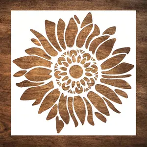 Große 12 × 12 Zoll wiederverwendbare DIY-Sonnenblumen-Stencil aus PET-Material Blumendesign zum Malen auf Holzstoff-Wänden Möbel zum Zeichnen