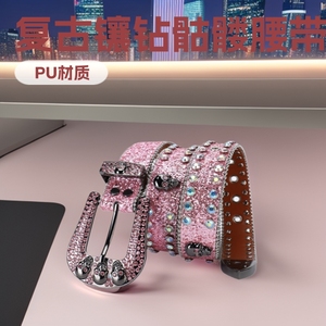 <b>Red</b> Rhinestone Skull <b>Belt</b> Alloy Pin Buckle Hip Hop Style Metal <b>Belt</b> 105cm 115cm 125cm 135cm - Product Image 5
