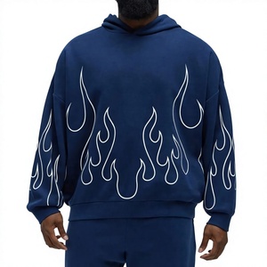 Chándal con Capucha para Hombre, Azul Marino, Diseño Sólido, Transpirable, Ligero, 100% Algodón, Casual, Largo, Corte Regular, con Bolsillos Laterales - Product Image 5