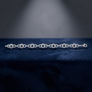 Pulsera de Cadena de Oro Sólido de 18K con Diamantes y Zafiros para Mujer, Diseño Geométrico de Corte Brillante Redondo, para Uso Diario - Product Image 3