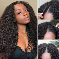 Perruque V-Part 250% Kinky Curly en Cheveux Humains, Sans Laisser de Cheveux Extérieurs, Perruque Demi-Tête en V à Boucles Profondes, Sans Colle, à Clipser, pour Femmes