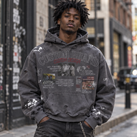 Sweat à capuche délavé à l'acide, coupe oversize et courte, imprimé graphique vieilli, style streetwear, logo personnalisé, designs d'usine