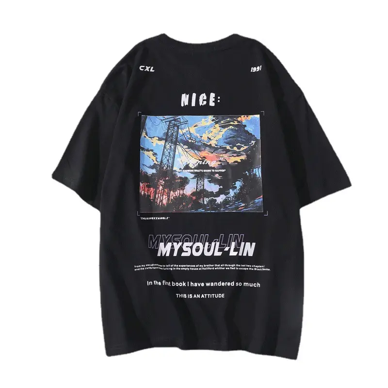 J&H fashion Plus Size Hip Hop Graphic Tees Korean Style Men T Shirts Round Neck halfsleeve Loose Pullover Streetwear