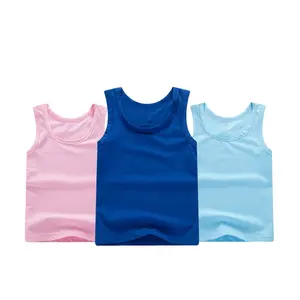 High quality solid candy color kids girls o neck fitness undershirt boys tank top sleeveless tshirt vest