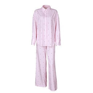 ODM OEM Custom Logo PJ Home Wear <strong>Women's</strong> Striped Heart Print Pajama Set Long Sleeve Button Down Pants Pjs Set 2 Piece Sleepwear - Product Image 4