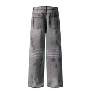 Pantalones Vaqueros Desgastados con Roturas y Grafitis, Estilo Urbano, Hip-Hop, Corte Recto, Largos, para Hombre, Nueva Llegada - Product Image 3