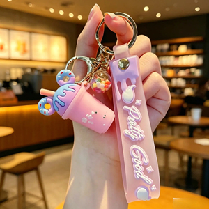 <span class=keywords><strong>Porte</strong></span>-clés Créatif en PVC « Crème Glacée et Boba Milk Tea », <span class=keywords><strong>Porte</strong></span>-clés Tasse de Lait de Thé, Cadeaux Promotionnels pour Enfants et Filles - Product Image 6