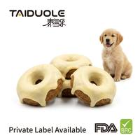 Friandises pour chiens OEM en forme de donut, à base de viande fraîche et de lait en poudre, biscuits sains au poulet riches en protéines, marque privée, prix usine