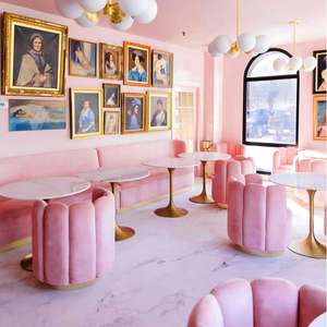 थोक परियोजना रेस्टोरेंट इंटीरियर डिजाइन फर्नीचर मखमल लाउंज अवकाश सोफे कुर्सी गुलाबी रेस्तरां खाने की मेज और कुर्सियों - Product Image 4