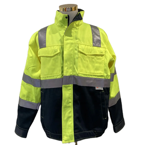 Giá bán buôn người đàn ông Hi VIS bảo hộ lao động đồng phục tùy chỉnh áo Khoác Phản Quang mặc TC 80/20 235gsm hai tông màu vàng/hải quân an toàn Áo khoác - Product Image 6