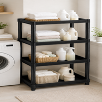 Étagère de rangement en plastique PP à un seul niveau, capacité de 200 lb, pliable, gain de place, design moderne, pour vêtements