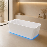 Baignoire rectangulaire à LED, blanche, avec massage à bulles, baignoire de trempage, couleur personnalisable, 150 cm, 160 cm, 170 cm