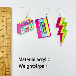 Hip Hop Shiny Acrylic Pendant <strong>Earrings</strong> Vintage Era Lightning Elements Radio <strong>Tape</strong> Styled <strong>Earrings</strong> for Women - Product Image 2