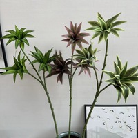 3 Têtes de fleurs artificielles en soie de bambou, lys à bords dorés, verdure de style forêt, feuillage 85 cm, pour décoration de mariage, événements et maison