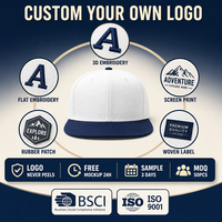 Casquette de baseball unie à visière plate, bicolore blanc et marine, en coton, 6 panneaux, réglable, avec logo personnalisé, unisexe, vente en gros, OEM, faible MOQ